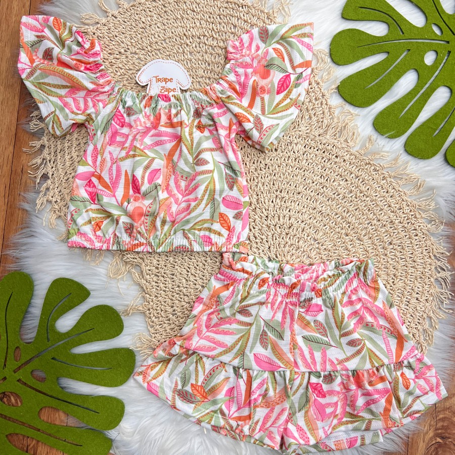 Conj. Batinha e Short Flores Tropicais - Pitaya